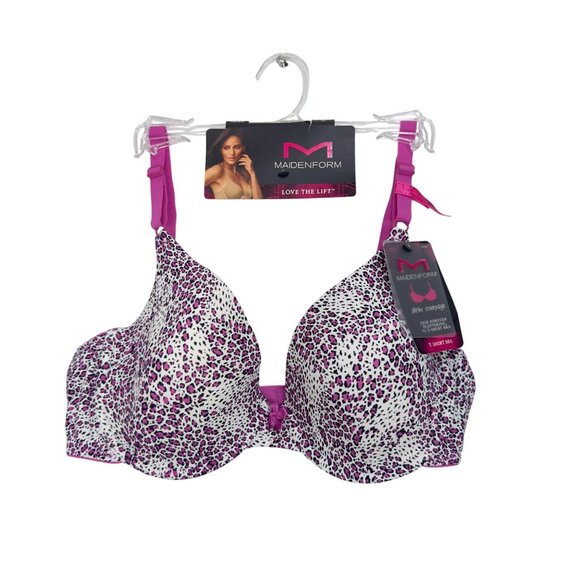 Maidenform Womens Love The Lift T-Shirt Bra Size 36D Pink & White Comfy Casual - Picture 2 of 11